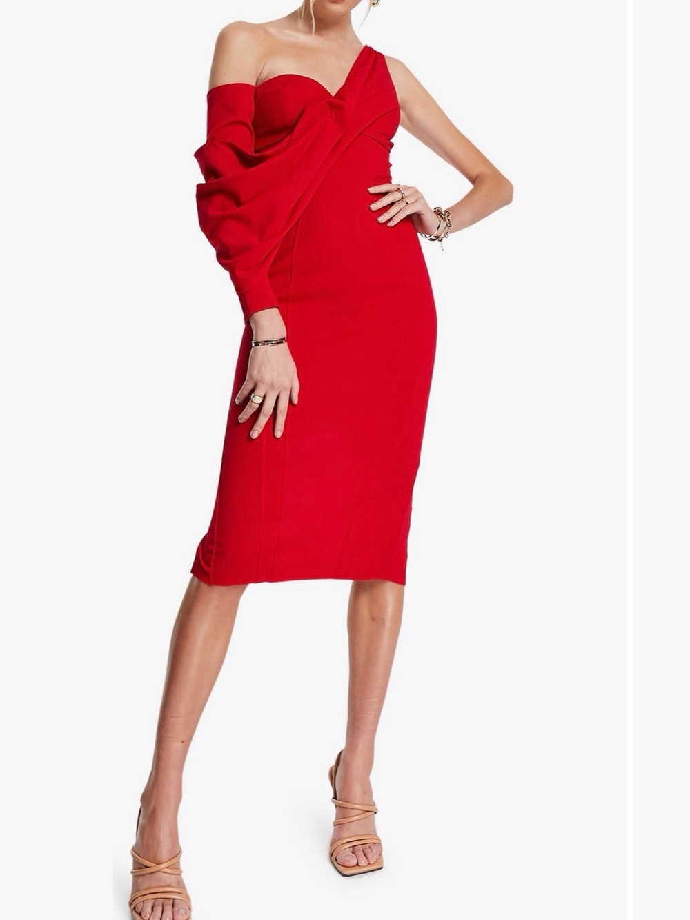 ASOS Red One-Shoulder Midi Dress SZ 4